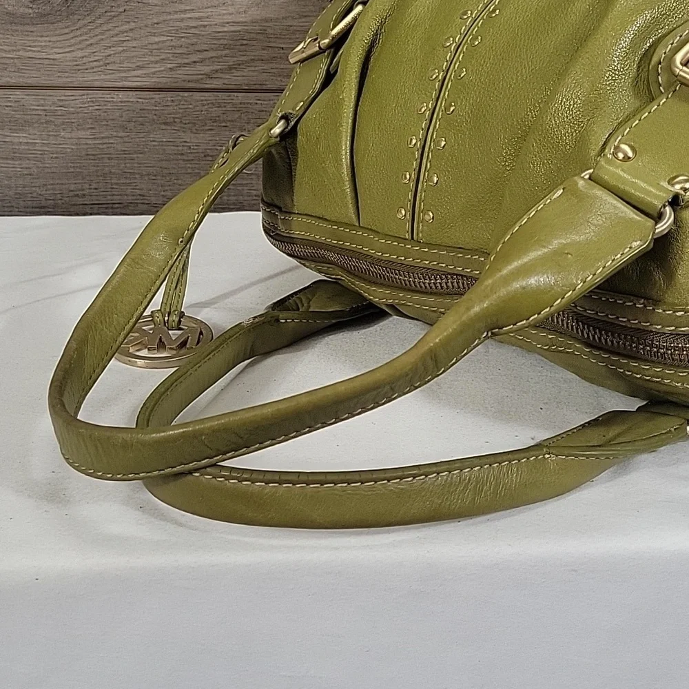 Michael Kors Olive Green Leather Handbag with Gold Hardware